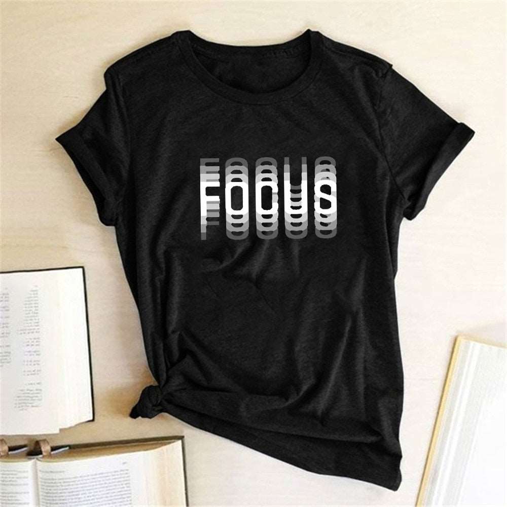 Focus Print T-shirts Women Short Sleeve Round Neck Casual Loose Summer Shirt Women Graphic Tee Aesthetic Clothes Tops 2020 Hot