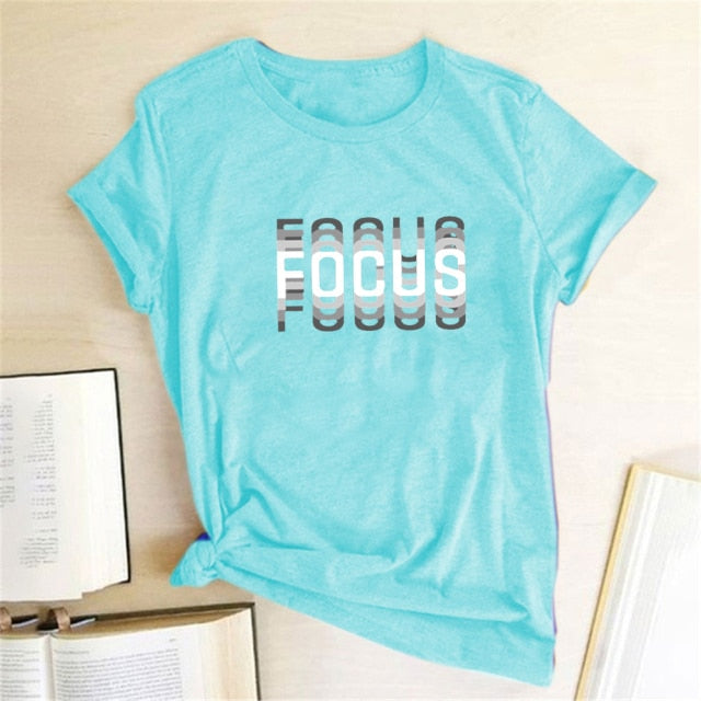 Focus Print T-shirts Women Short Sleeve Round Neck Casual Loose Summer Shirt Women Graphic Tee Aesthetic Clothes Tops 2020 Hot